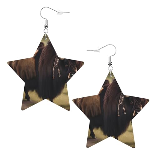 Mighty Highland Yak Printing Fashion Star Earrings Pendant Stylish and Beautiful Lightweight Dangle for Women Girls, Einheitsgröße, Leder von BHCASE