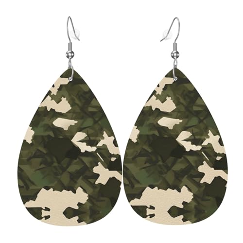 Modische Ohrhänger mit Armee-Camouflage-Muster, stilvoll und schön, leicht, baumelnd für Frauen und Mädchen, Einheitsgröße, Leder von BHCASE