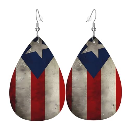 Modische Ohrringe in Tropfenform mit Puerto Rico-Flagge, stilvoll und schön, leicht, baumelnd für Damen und Mädchen, Einheitsgröße, Leder von BHCASE