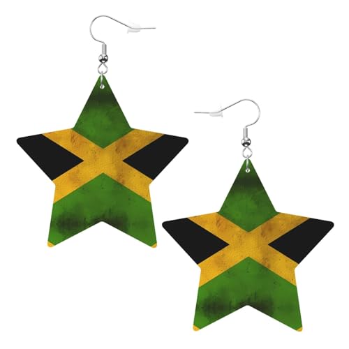 Modische Stern-Ohrringe mit alter jamaikanischer Flagge, stilvoll und schön, leicht, baumelnd für Frauen und Mädchen, Einheitsgröße, Leder von BHCASE