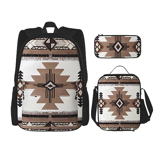 Rucksack Erwachsene Kinder Rucksack Daypack Schultasche mit Lunchtasche und Federmäppchen Kombination Aborigines Prints, Schwarz , Einheitsgröße von BHCASE