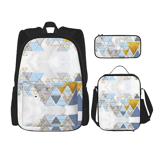 Rucksack Erwachsene Kinder Rucksack Daypack Schultasche mit Lunchtasche und Federmäppchen Kombination Abstraktes Geometrisches Muster Bild, Schwarz , Einheitsgröße von BHCASE