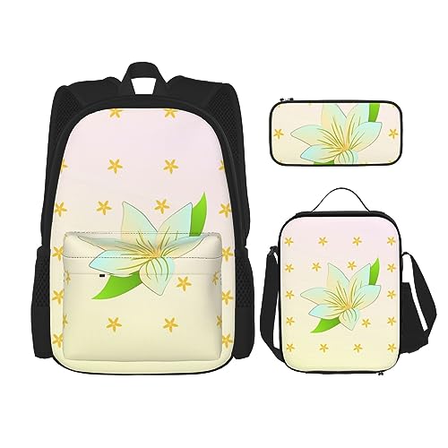 Rucksack Erwachsene Kinder Rucksack Daypack Schultasche mit Lunchtasche und Federmäppchen Kombination Blühende Narzissen Muster, Schwarz , Einheitsgröße von BHCASE