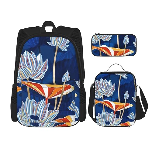 Rucksack Erwachsene Kinder Rucksack Daypack Schultasche mit Lunchtasche und Federmäppchen Kombination Botanical Floral Bild, Schwarz , Einheitsgröße von BHCASE