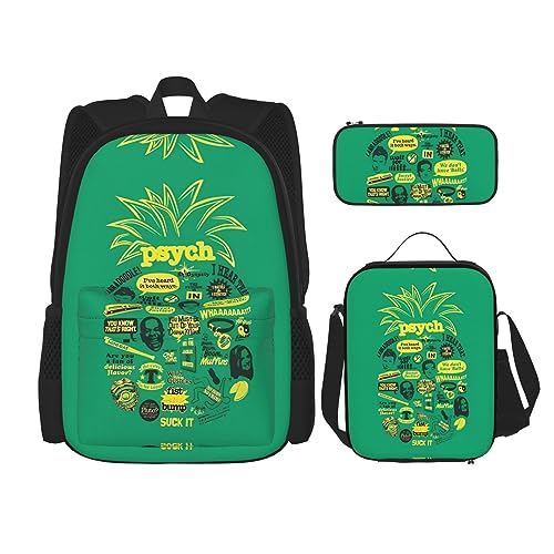 Rucksack Erwachsene Kinder Rucksack Daypack Schultasche mit Lunchtasche und Federmäppchen Kombination Psych Ananas Zitat Muster, Schwarz , Einheitsgröße von BHCASE