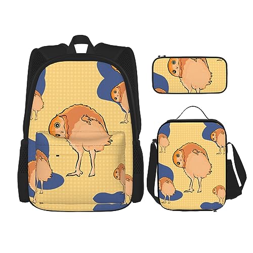 Rucksack Erwachsene Kinder Rucksack Daypack Schultasche mit Lunchtasche und Federmäppchen Kombination krumme Eule Prints, Schwarz , Einheitsgröße von BHCASE