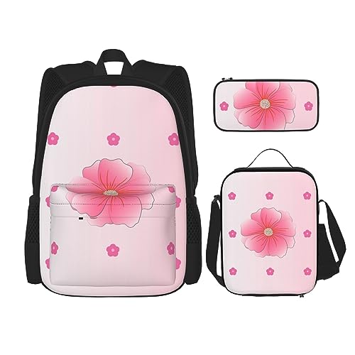 Rucksack Erwachsene Kinder Rucksack Daypack Schultasche mit Mittagessen Tasche und Federmäppchen Kombination Blooming Carnations Printing, Schwarz , Einheitsgröße von BHCASE