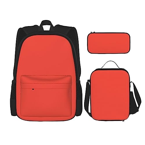 Rucksack Korallenrot 3-teilig Schulranzen mit Brotdose und Federmappe Set : geeignet für Jungen und Mädchen, Schwarz , Einheitsgröße, Kinderrucksack von BHCASE