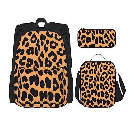 Rucksack Leopardenmuster 3-teilig Schulranzen mit Brotdose und Federmäppchen Set > Geeignet für Jungen und Mädchen, Schwarz , Einheitsgröße, Kinderrucksack von BHCASE