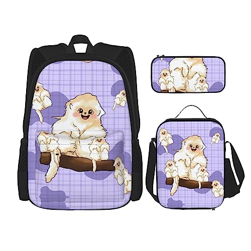 Rucksack für Erwachsene und Kinder, Tagesrucksack, Schultasche mit Lunchtasche und Federmäppchen, Kombination, niedliches goldenes Affenmuster, Schwarz , Einheitsgröße von BHCASE