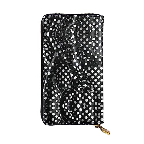 Schwarz und Weiß gewellte Punkte Leder lange Clutch Geldbörse – 19 x 10 cm bequem leicht wasserdicht langlebig schön, schwarz, Einheitsgröße, Schwarz , Einheitsgröße von BHCASE