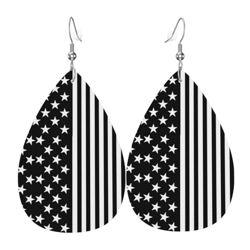 Schwarz-weiße US-Flagge, modische Tropfen-Ohrringe, Anhänger, stilvoll und schön, leicht, baumelnd für Damen und Mädchen, Einheitsgröße, Leder von BHCASE