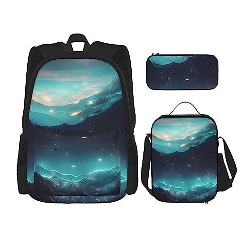 Science Fiction Stars Rucksack 3-teilig Schulranzen mit Brotdose und Federmäppchen Set > Geeignet für Jungen und Mädchen, Schwarz , Einheitsgröße, Kinderrucksack von BHCASE