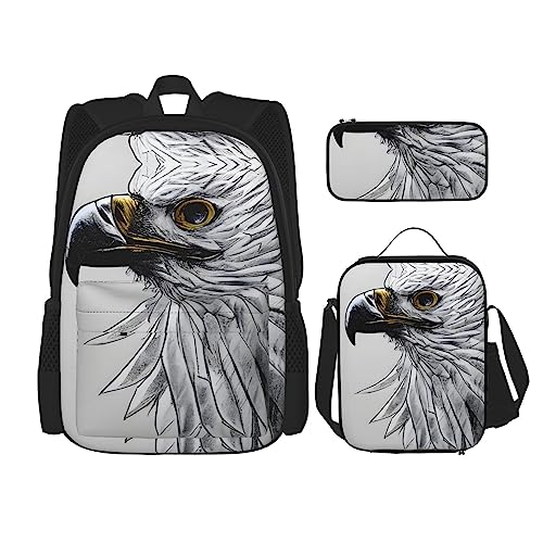 Skizzieren eines Adlers Rucksack 3-teilig Schulranzen mit Lunchbox und Federmäppchen Set :>> Geeignet für Jungen und Mädchen, Schwarz , Einheitsgröße, Kinderrucksack von BHCASE