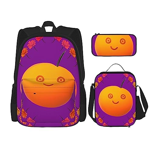 Smiley Rucksack 3-teilig Schulranzen mit Brotdose und Federmäppchen Set - für Jungen und Mädchen, Schwarz , Einheitsgröße, Kinderrucksack von BHCASE