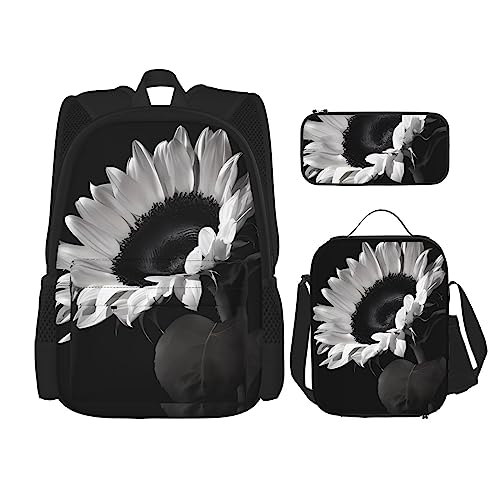 Sunflower Schwarz Grau Rucksack 3-teilig Schulranzen mit Brotdose und Federmäppchen Set - Geeignet für Jungen und Mädchen, Schwarz , Einheitsgröße, Kinderrucksack von BHCASE