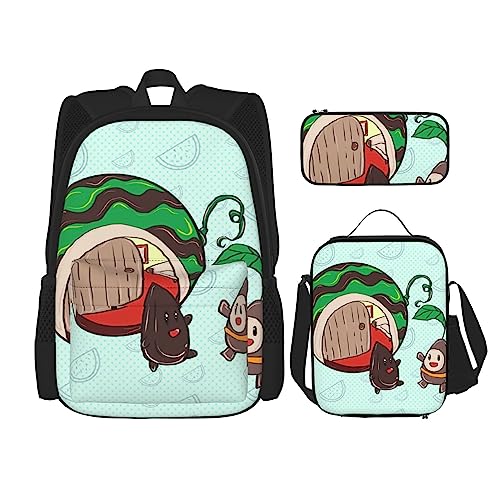 Sunflower Seeds Rucksack Wassermelonensamen 3-teilig Schulranzen mit Brotdose und Federmäppchen Set :Geeignet für Jungen und Mädchen, Schwarz , Einheitsgröße, Kinderrucksack von BHCASE