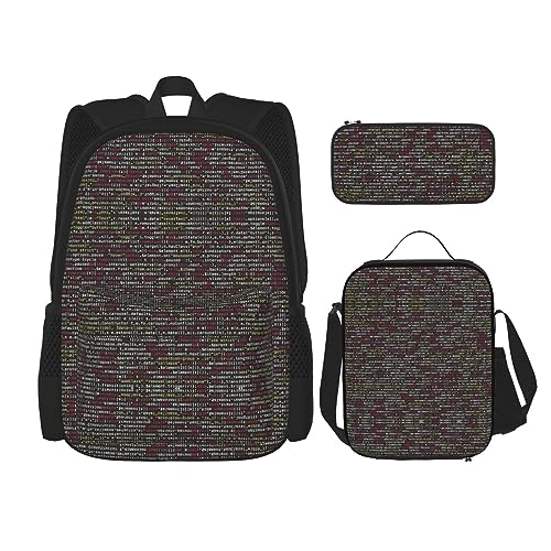 Taschen-Rucksack, Crossbody-Lunch-Tasche, Stifttaschen-Set – robust, langlebig, modisch und leicht, Programmierer-Programmiercode-Muster von BHCASE