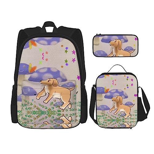 Taschen-Rucksack, Crossbody-Lunch-Tasche, Stifttaschen-Set – robust, langlebig und modisch, leichtes Design, Cartoon-Pilz mit Hundemuster von BHCASE