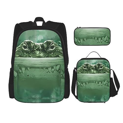 Taschen-Rucksack, Crossbody-Lunch-Tasche, Stifttaschen-Set – robust, langlebig und modisch, leichtes Design, Gator Lurking Green Printing von BHCASE