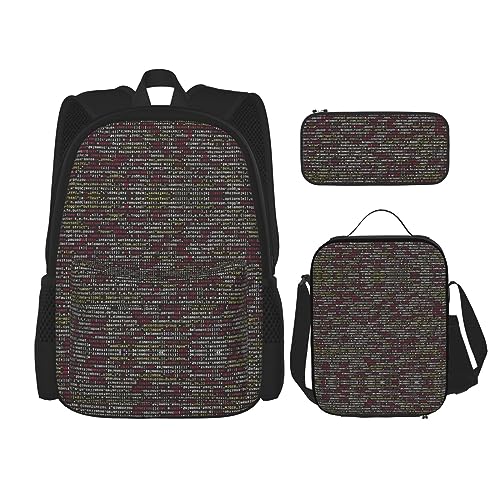 Taschen-Rucksack, Umhängetasche, Lunch-Tasche, Stifttaschen-Set – robust, langlebig, modisch und leicht, Programmierer-Programmiercode-Druck von BHCASE