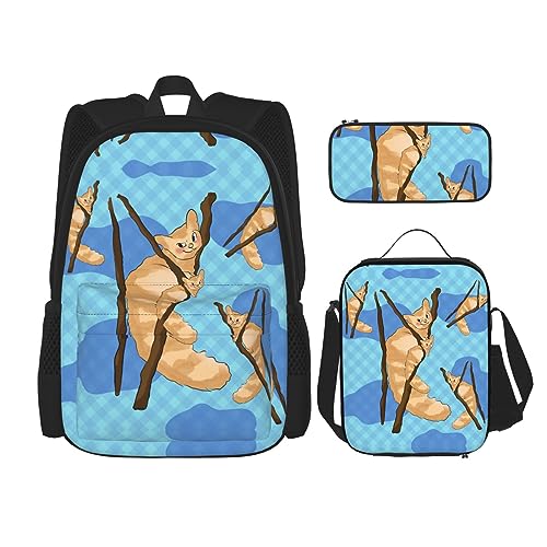 Taschen-Rucksack, Umhängetasche, Lunch-Tasche, Stifttaschen-Set – robust, langlebig und modisch, leicht, Cartoon-Lemur-Druck von BHCASE