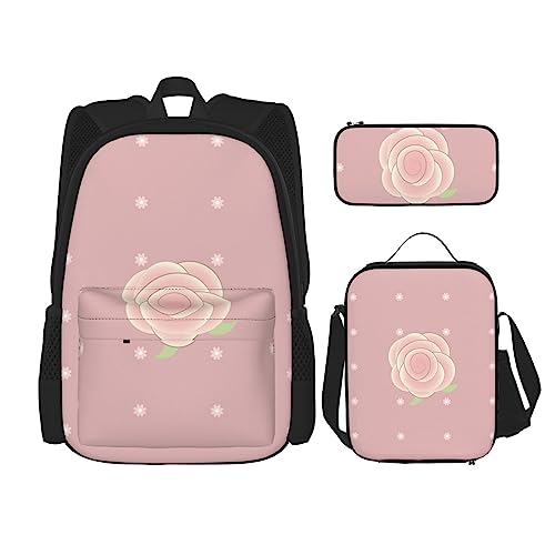 Taschen-Rucksack, Umhängetasche, Lunch-Tasche, Stifttaschen-Set – robust, langlebig und modisch, leicht, Cartoon-Rosen-Druck von BHCASE