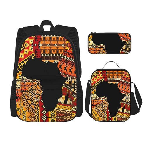 Taschen-Rucksack, Umhängetasche, Lunch-Tasche, Stifttaschen-Set – robust, langlebig und modisch, leicht, Design afrikanische Karte, ethnisches Muster von BHCASE