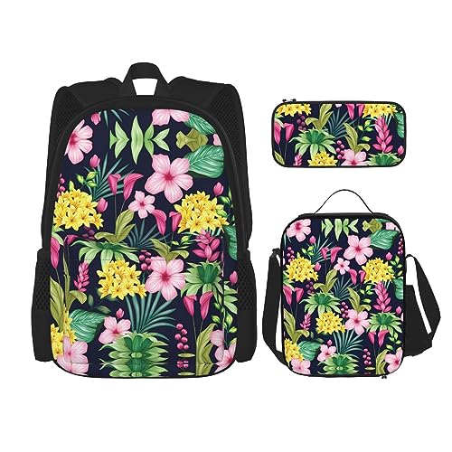 Taschen-Rucksack, Umhängetasche, Lunch-Tasche, Stifttaschen-Set – robust, langlebig und modisch, leicht, hawaiianisches buntes Blumenmuster von BHCASE