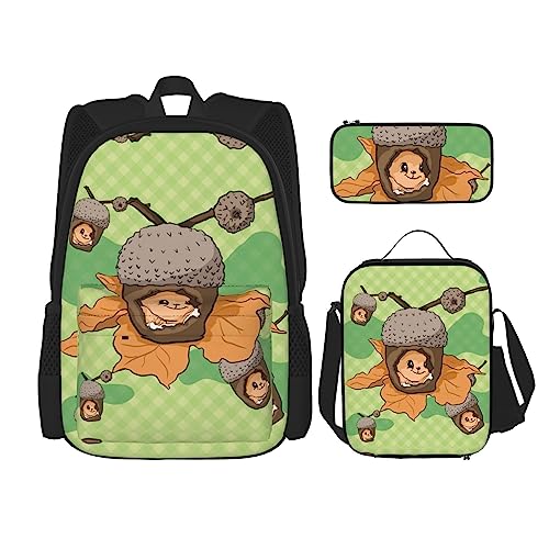 Taschen-Rucksack, Umhängetasche, Lunch-Tasche, Stifttaschen-Set – robust, langlebig und modisch, leichtes Design, Cartoon-Eichhörnchen-Druck von BHCASE