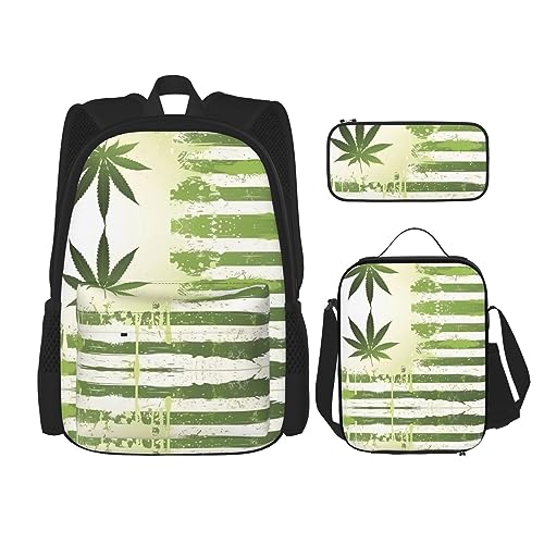 Taschen-Rucksack, Umhängetasche, Lunch-Tasche, Stifttaschen-Set – robust, langlebig und modisch, leichtes Design, Gras-Topf-Blatt-Druck von BHCASE