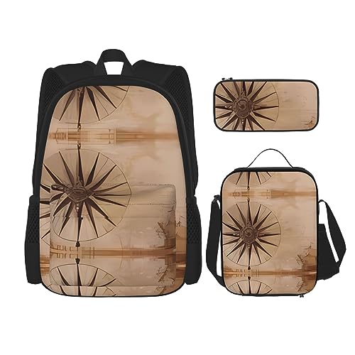 Taschen-Rucksack, Umhängetasche, Lunch-Tasche, Stifttaschen-Set – robust, langlebig und modisch, leichtes Design, Kompasskarte, nautische Drucke von BHCASE