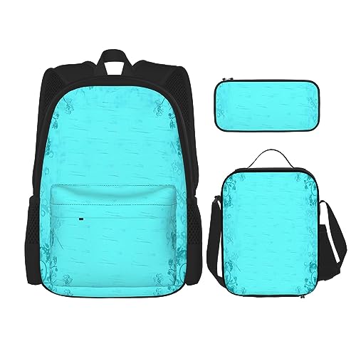 Taschen-Rucksack, Umhängetasche, Lunch-Tasche, Stifttaschen-Set – robust, langlebig und modisch, leichtes Design, blaugrüner Druck von BHCASE