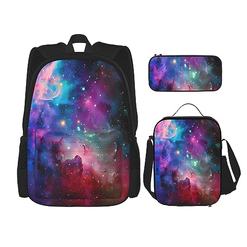 Taschen-Rucksack, Umhängetasche, Lunch-Tasche, Stifttaschen-Set – robust, langlebig und modisch, leichtes Design, buntes Galaxie-Muster von BHCASE