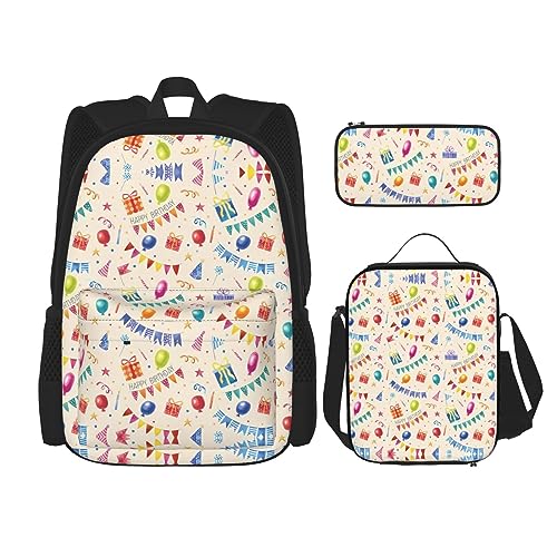 Taschen-Rucksack, Umhängetasche, Lunch-Tasche, Stifttaschen-Set – robust, langlebig und modisch, leichtes Design, buntes Geburtstagswünsch-Drucken von BHCASE