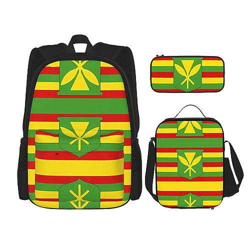 Taschen-Rucksack, Umhängetasche, Lunch-Tasche, Stifttaschen-Set – robust, langlebig und modisch, leichtes Design, natives hawaiianisches Flaggenmuster von BHCASE