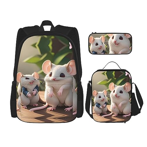 Taschen-Rucksack, Umhängetasche, Stifttaschenset – robust, langlebig, modisch und leicht, Mutter- und Kind-Ratten-Aufdruck von BHCASE