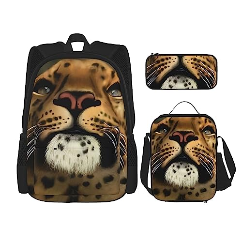 Tiger Rucksack 3-teilig Schulranzen mit Brotdose und Federmappe Set : geeignet für Jungen und Mädchen, Schwarz , Einheitsgröße, Kinderrucksack von BHCASE