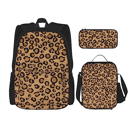 Wild Leopard Tier Rucksack 3-teilig Schulranzen mit Brotdose und Federmäppchen Set - Geeignet für Jungen und Mädchen, Schwarz , Einheitsgröße, Kinderrucksack von BHCASE