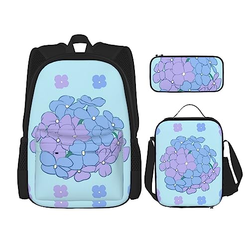 Yaxianmu Blumen Rucksack 3-Teilig Schulranzen mit Brotdose und Federmäppchen Set - Geeignet für Jungen und Mädchen, Schwarz , Einheitsgröße, Kinderrucksack von BHCASE