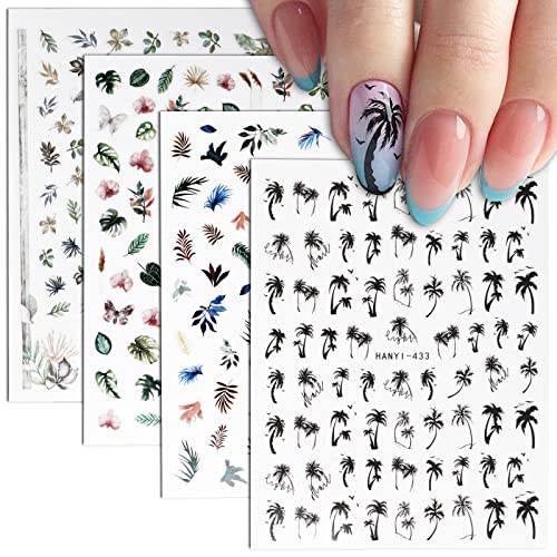 4 Stück Nagelsticker Selbstklebend Sommer Palme Nagelaufkleber Nail Sticker Fingernagel Aufkleber Pflanzen Blätter DIY Nagelkunst von BHGT