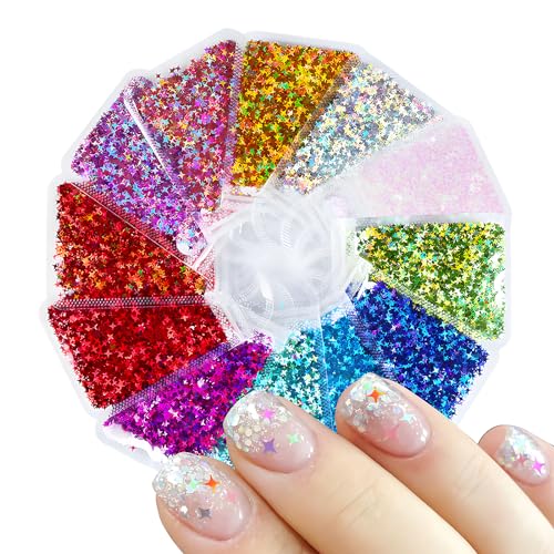 BHGT 12 Farben Glitzerpulver Set Glitzerpuder zum Basteln Glitzer für Dekoration Make Up Karten Papier Maniküre Glänzende Nagelkunst Wrap Nail (doji) von BHGT