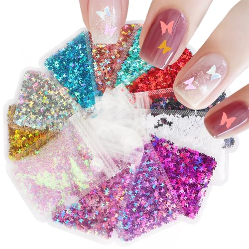 BHGT 12 Farben Glitzerpulver Set Glitzerpuder zum Basteln Glitzer für Dekoration Make Up Karten Papier Maniküre Glänzende Nagelkunst Wrap Nail (schmetterling) von BHGT