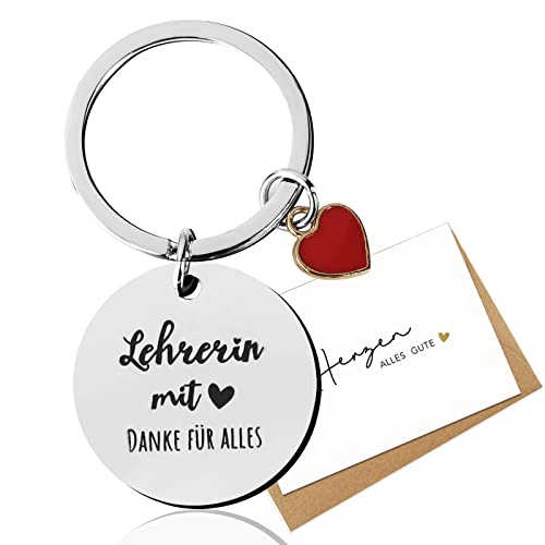 BHGT Schlüsselanhänger für Lehrerin Geschenk Abschiedsgeschenk Lehrer Grundschule Abschluss Abschied Lehrerin mit Herz Danke Dankeschön Geschenkidee Geburtstag Weihnachtsgeschenke von BHGT