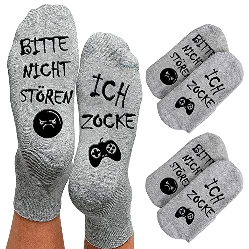 Gaming Socken Geschenke für Gamer 2 Paar mit Spruch bitte nicht stören ich zocke Lustige Socken, Baumwollsocken Haussocken Wintersocken Weihnachtsgeschenke für Männer Jungs von BHGWR