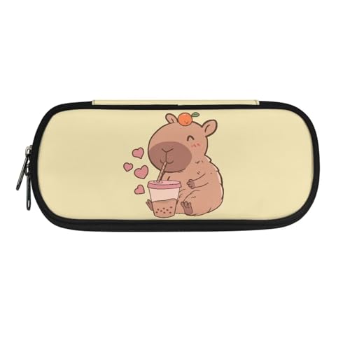 BHHJKK Axolotl Federmäppchen für Mädchen, Kirschblüte, großes Fassungsvermögen, Stiftehalter mit Reißverschluss, Stift-Organizer für Schulbedarf, ästhetische Schreibwarentaschen, Capybara, von BHHJKK