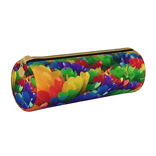 BHHJKK Federmäppchen aus Kuhstoff, rund, kleine Kapazität, Stifteetui mit Reißverschluss, Farbiges Papier, Blume, Meer, Einheitsgröße, Federmäppchen von BHHJKK