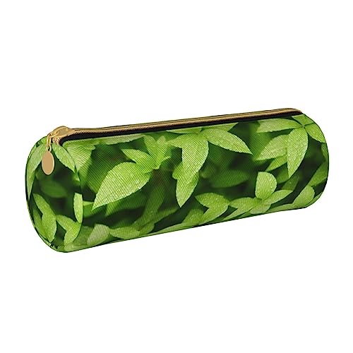 BHHJKK Federmäppchen mit Blättern, PU-Leder, rund, kleines Fassungsvermögen, Stifteetui mit Reißverschluss, leaf, Einheitsgröße, Federmäppchen von BHHJKK