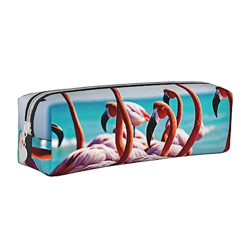 BHHJKK Federmäppchen mit Entenmuster, PU-Leder, niedlich, klein, Federmäppchen, Aufbewahrungstasche mit Reißverschluss, Flamingos am Strand, Einheitsgröße, Federmäppchen von BHHJKK