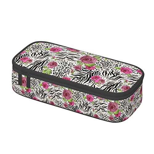 BHHJKK Federmäppchen mit Leoparden- und Rosenmuster, Stifteetui, Kosmetiktasche, Schreibtisch-Organizer, Box für Büro, Damen, Herren, Siehe Abbildung, Einheitsgröße, Federmäppchen von BHHJKK
